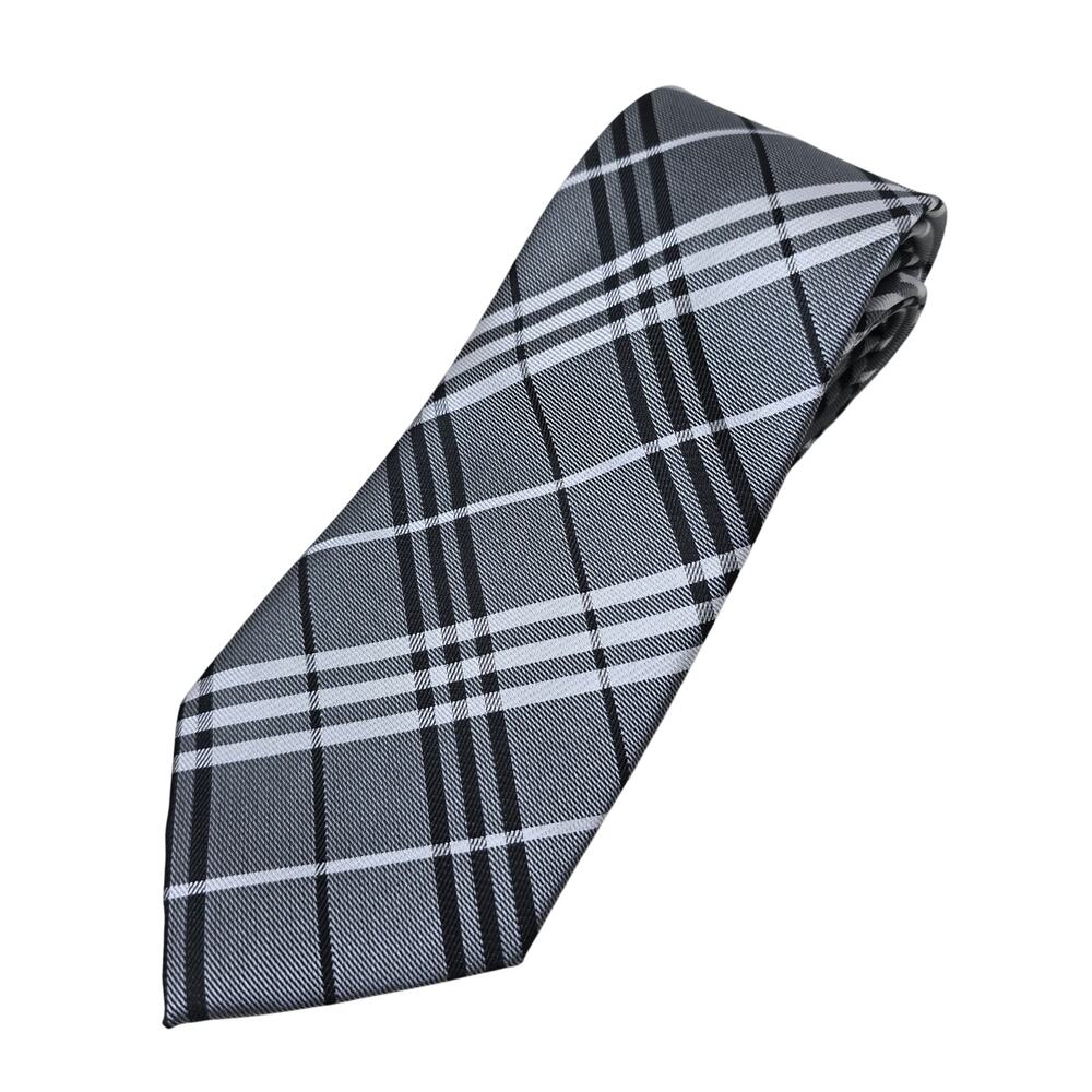 Plaid Striped Necktie Men's Gray &‎ Black 60" Long Wedding Career Party Dinner